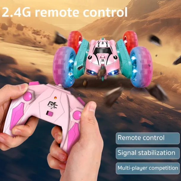 2.4g Remote Control Stunt Car Four-Wheel Drive Double-Sided Car Twist Arm Fancy Tumbling Light Tire Children's Toy Car Rc