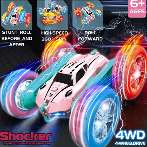 2.4g Remote Control Stunt Car Four-Wheel Drive Double-Sided Car Twist Arm Fancy Tumbling Light Tire Children's Toy Car Rc