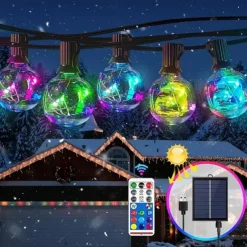 G40 Solar String Lights, Outdoor Waterproof Colorful String Light with Remote Control for Christmas Courtyard Garden Wedding Festival Decoration Light String