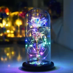 Galaxy Rose Lamps Flowers Rose Eternal Rose in Glass Led Light Up Rose Dome Decor Valentines Day Gifts for Women Girlfriend Wife Mothers Day Wedding