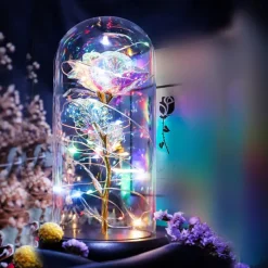 Galaxy Rose Lamps Flowers Rose Eternal Rose in Glass Led Light Up Rose Dome Decor Valentines Day Gifts for Women Girlfriend Wife Mothers Day Wedding