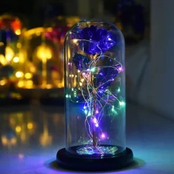 Galaxy Rose Lamps Flowers Rose Eternal Rose in Glass Led Light Up Rose Dome Decor Valentines Day Gifts for Women Girlfriend Wife Mothers Day Wedding