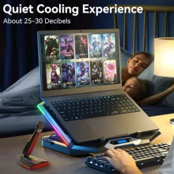 Gaming Laptop Cooling Pad with 8 Cooling Fans Laptop Fan Cooler Pad for 15-17.3 Inch Cooler Stand with 6 Height Adjustable RGB Cooling Pad with Two USB Port & Phone Stand