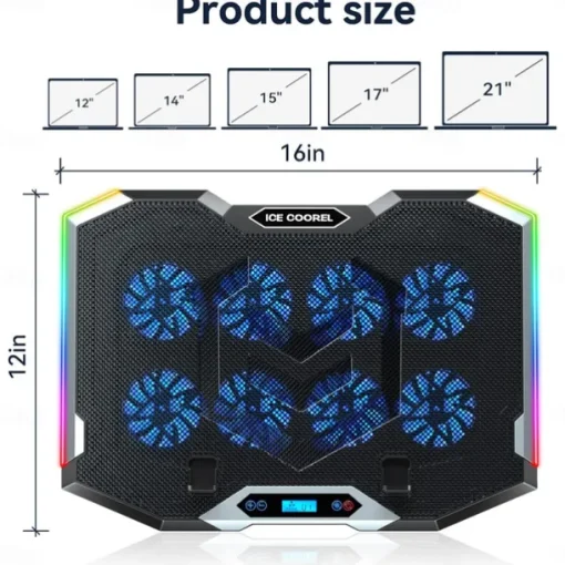 Gaming Laptop Cooling Pad with 8 Cooling Fans Laptop Fan Cooler Pad for 15-17.3 Inch Cooler Stand with 6 Height Adjustable RGB Cooling Pad with Two USB Port & Phone Stand
