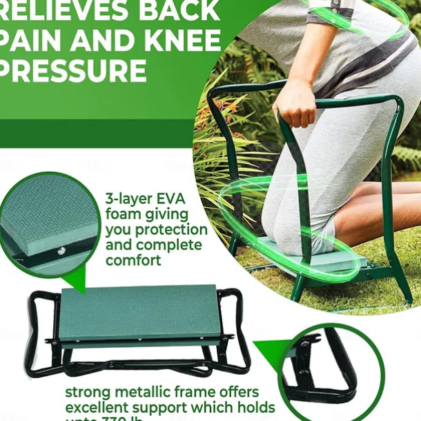 Garden Kneeler and Seat, Heavy Duty Gardening Bench with 2 Tool Pouches, Widen EVA Foam Pad, Foldable Garden Stool to Prevent Knee & Back Pain