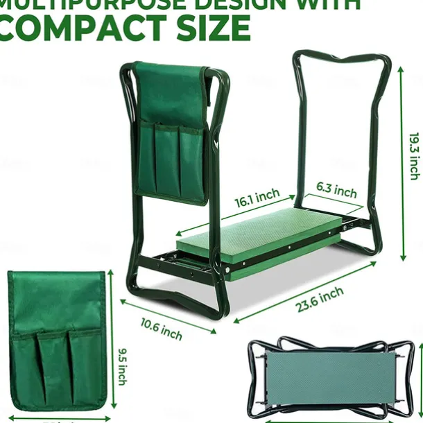 Garden Kneeler and Seat, Heavy Duty Gardening Bench with 2 Tool Pouches, Widen EVA Foam Pad, Foldable Garden Stool to Prevent Knee & Back Pain