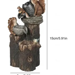 Garden Statue Solar Lights Animal Landscape Lights Led Garden Lights Resin Duck Squirrel Water Fountain Statue for Outdoor Patio Decor