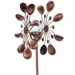 Garden Sunflower Solar LED Lights Glass Ball Bronze Iron Double-Sided Rotating Ornaments Windmill Yard Outdoor Decor