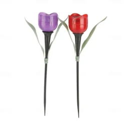 Garden Tulip Flower Shape Led Solar Powered Waterproof Tube Lawn Lights Decoration For Yard Outdoor Party Supplies