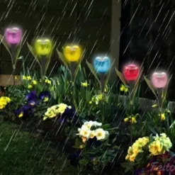 Garden Tulip Flower Shape Led Solar Powered Waterproof Tube Lawn Lights Decoration For Yard Outdoor Party Supplies