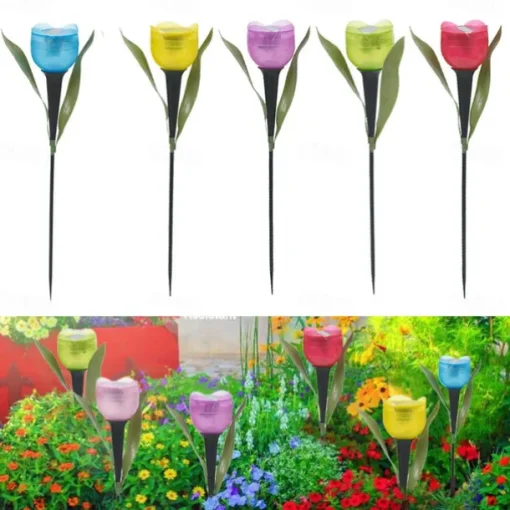 Garden Tulip Flower Shape Led Solar Powered Waterproof Tube Lawn Lights Decoration For Yard Outdoor Party Supplies