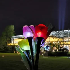 Garden Tulip Flower Shape Led Solar Powered Waterproof Tube Lawn Lights Decoration For Yard Outdoor Party Supplies
