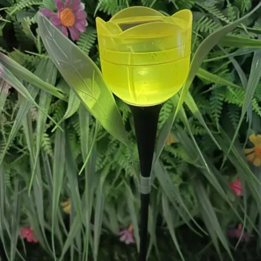 Garden Tulip Flower Shape Led Solar Powered Waterproof Tube Lawn Lights Decoration For Yard Outdoor Party Supplies