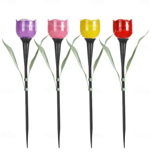 Garden Tulip Flower Shape Led Solar Powered Waterproof Tube Lawn Lights Decoration For Yard Outdoor Party Supplies