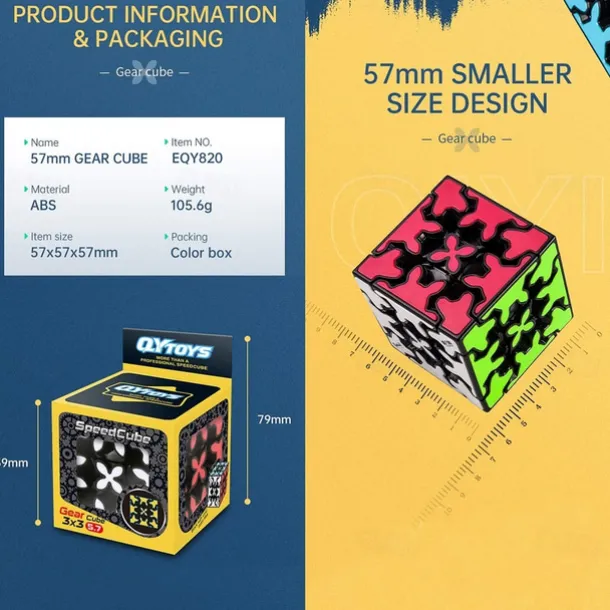 Gear Cube 3x3 with Three-Dimensional Gear Structure Embedded Tile Design Magic Cube 3x3x3 Puzzles Toys (57mm) Suitable for Brain Development Puzzle Games for Adults