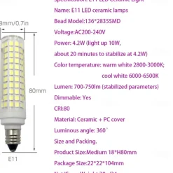 G9/E11/E12/E14E/BA15D LED Bulb 7W 3000K Warm White/6000K White 120V No-Flicker for Home Lighting Chandeliers Household Applications 700LM (2 Pack)