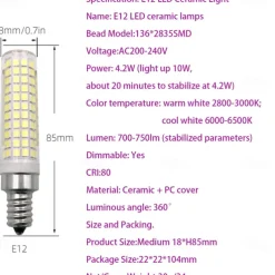 G9/E11/E12/E14E/BA15D LED Bulb 7W 3000K Warm White/6000K White 120V No-Flicker for Home Lighting Chandeliers Household Applications 700LM (2 Pack)