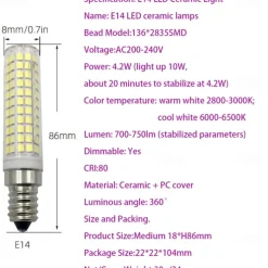 G9/E11/E12/E14E/BA15D LED Bulb 7W 3000K Warm White/6000K White 120V No-Flicker for Home Lighting Chandeliers Household Applications 700LM (2 Pack)