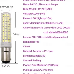 G9/E11/E12/E14E/BA15D LED Bulb 7W 3000K Warm White/6000K White 120V No-Flicker for Home Lighting Chandeliers Household Applications 700LM (2 Pack)