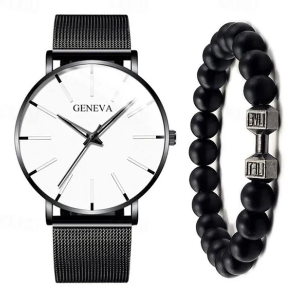 GENEVA Quartz Watch for Men Stylish Steampunk Casual Analog Quartz Wristwatch with Bracelet Set Waterproof PU Leather Watch