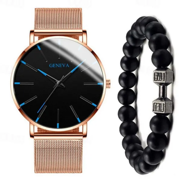 GENEVA Quartz Watch for Men Stylish Steampunk Casual Analog Quartz Wristwatch with Bracelet Set Waterproof PU Leather Watch