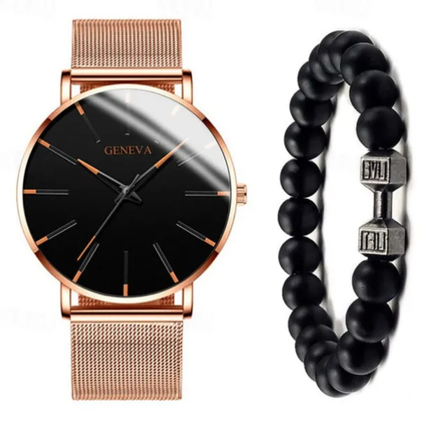 GENEVA Quartz Watch for Men Stylish Steampunk Casual Analog Quartz Wristwatch with Bracelet Set Waterproof PU Leather Watch