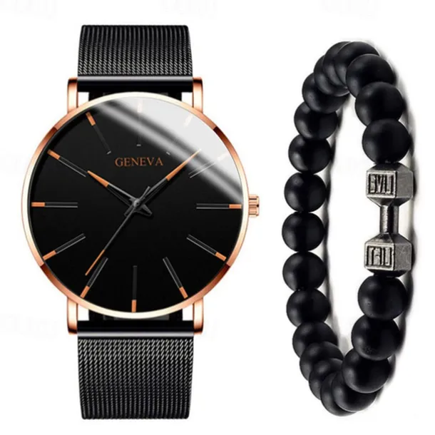 GENEVA Quartz Watch for Men Stylish Steampunk Casual Analog Quartz Wristwatch with Bracelet Set Waterproof PU Leather Watch