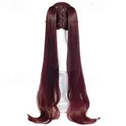 Genshin Impact Hutao Wig and Stand, Brown Pigtails Wig Game Cosplay s Anime Straight Hair for Party Halloween Wigs