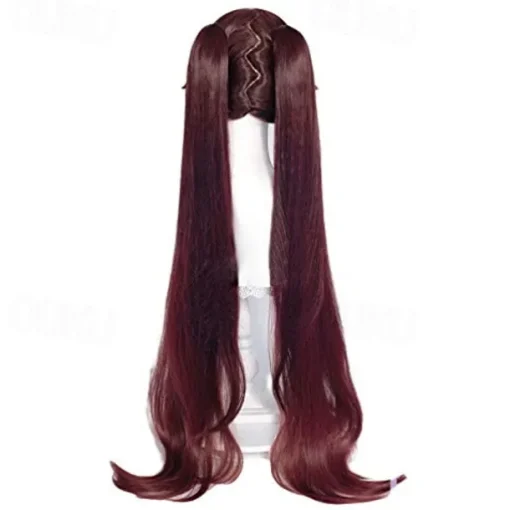 Genshin Impact Hutao Wig and Stand, Brown Pigtails Wig Game Cosplay s Anime Straight Hair for Party Halloween Wigs