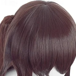 Genshin Impact Hutao Wig and Stand, Brown Pigtails Wig Game Cosplay s Anime Straight Hair for Party Halloween Wigs