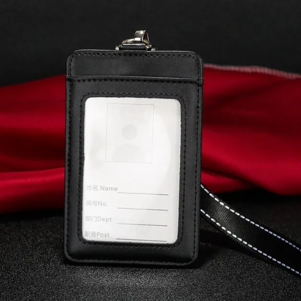 Genuine leather Business Work Card Holder Fashion ID Badge Holders with Nylon Lanyard ID case Office Supplies
