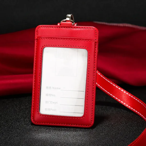 Genuine leather Business Work Card Holder Fashion ID Badge Holders with Nylon Lanyard ID case Office Supplies