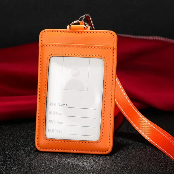 Genuine leather Business Work Card Holder Fashion ID Badge Holders with Nylon Lanyard ID case Office Supplies