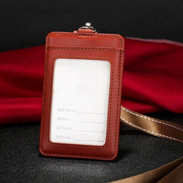Genuine leather Business Work Card Holder Fashion ID Badge Holders with Nylon Lanyard ID case Office Supplies