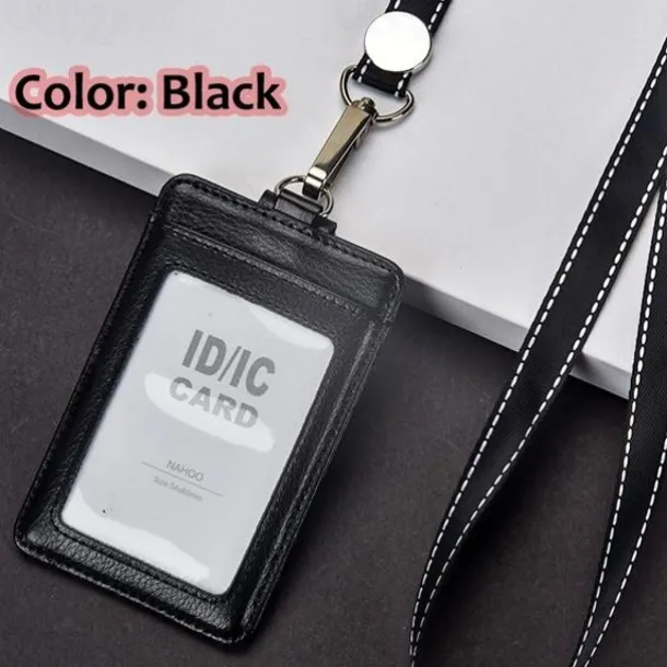 Genuine leather Business Work Card Holder Fashion ID Badge Holders with Nylon Lanyard ID case Office Supplies