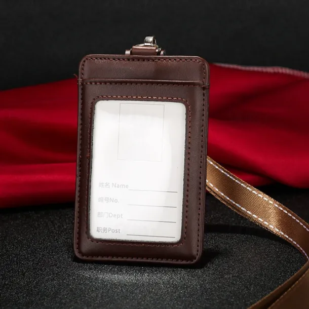 Genuine leather Business Work Card Holder Fashion ID Badge Holders with Nylon Lanyard ID case Office Supplies