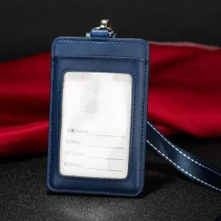 Genuine leather Business Work Card Holder Fashion ID Badge Holders with Nylon Lanyard ID case Office Supplies