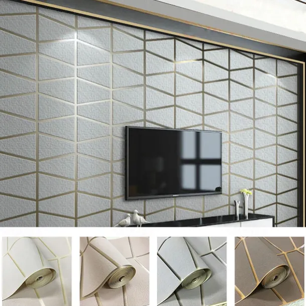 Geometric Wallpaper 3D Wall Murals Non-woven Fabric Imitation Deerskin Velvet Wallpaper Adhesive Required for Bedroom Living Room TV Background Home Decoration 53x950/20.87''x374''