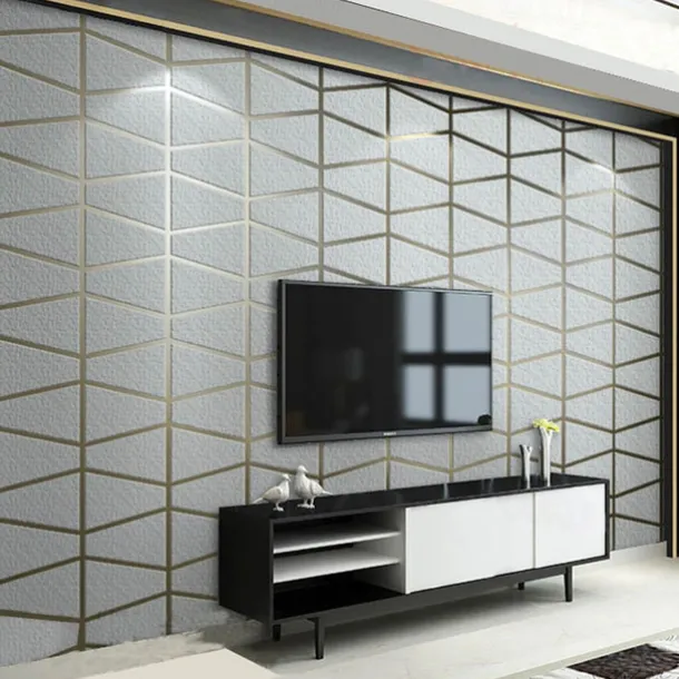 Geometric Wallpaper 3D Wall Murals Non-woven Fabric Imitation Deerskin Velvet Wallpaper Adhesive Required for Bedroom Living Room TV Background Home Decoration 53x950/20.87''x374''