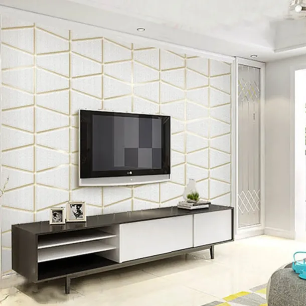 Geometric Wallpaper 3D Wall Murals Non-woven Fabric Imitation Deerskin Velvet Wallpaper Adhesive Required for Bedroom Living Room TV Background Home Decoration 53x950/20.87''x374''
