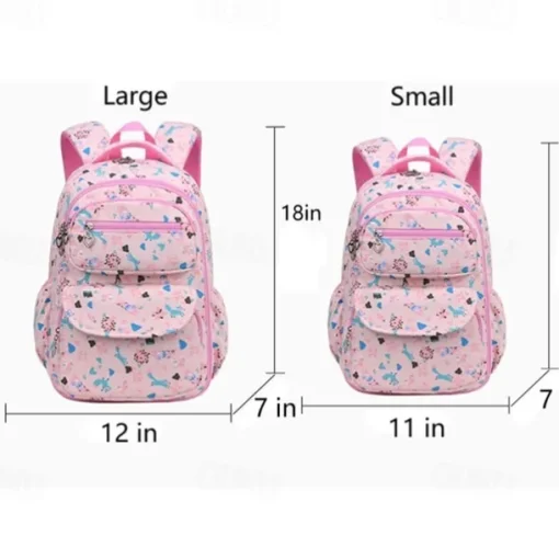 Girls' Cute Printed School Backpack with Heart Zipper Charm, Lightweight Waterproof Multi-Pocket Bookbag for Elementary and Middle School Students, Available in Pink, Purple, Blue, and Beige