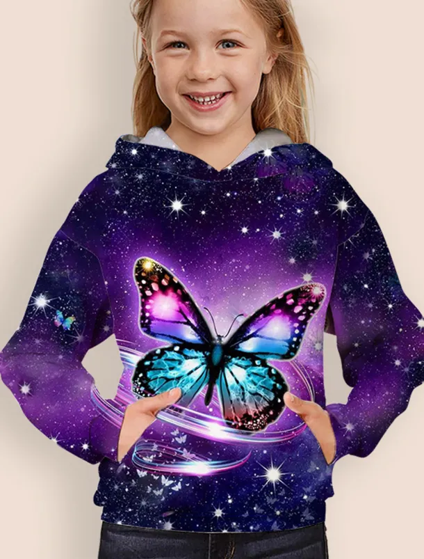 Girls' 3D Animal Butterfly Hoodie Long Sleeve 3D Print Fall Winter Active Sports Fashion Kids 3-12 Years Outdoor Daily Indoor Regular Fit