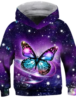 Girls' 3D Animal Butterfly Hoodie Long Sleeve 3D Print Fall Winter Active Sports Fashion Kids 3-12 Years Outdoor Daily Indoor Regular Fit