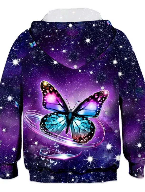 Girls' 3D Animal Butterfly Hoodie Long Sleeve 3D Print Fall Winter Active Sports Fashion Kids 3-12 Years Outdoor Daily Indoor Regular Fit