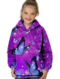 Girls' 3D Animal Butterfly Hoodie Long Sleeve 3D Print Fall Winter Active Sports Fashion Kids 3-12 Years Outdoor Daily Indoor Regular Fit