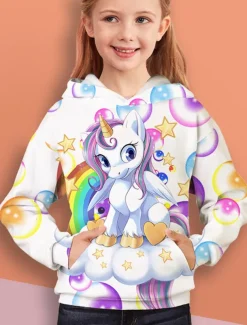 Girls' 3D Animal Butterfly Hoodie Long Sleeve 3D Print Fall Winter Active Sports Fashion Kids 3-12 Years Outdoor Daily Indoor Regular Fit