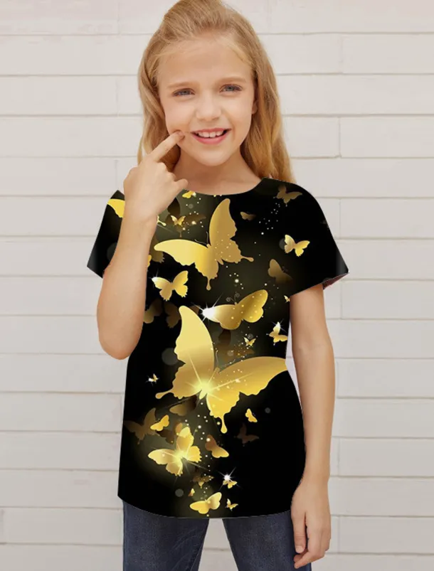 Girls' 3D Animal Butterfly T shirt Short Sleeve 3D Print Summer Spring Active Fashion Cute Kids 3-12 Years Outdoor Daily Indoor Regular Fit