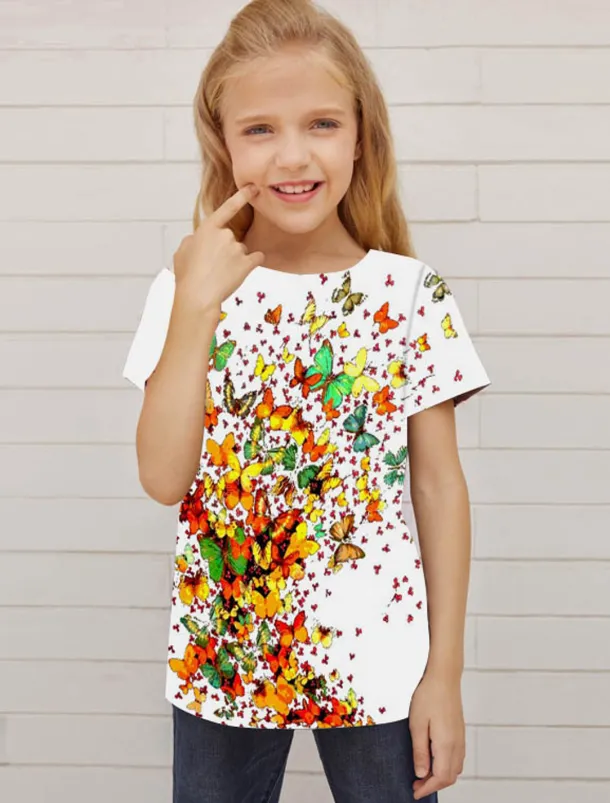 Girls' 3D Animal Butterfly T shirt Short Sleeve 3D Print Summer Spring Active Fashion Cute Kids 3-12 Years Outdoor Daily Indoor Regular Fit