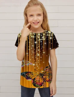 Girls' 3D Animal Butterfly T shirt Short Sleeve 3D Print Summer Spring Active Fashion Cute Kids 3-12 Years Outdoor Daily Indoor Regular Fit