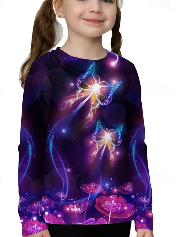 Girls' 3D Animal Butterfly T shirt Long Sleeve 3D Print Spring Fall Winter Active Sports Fashion Kids 3-12 Years Outdoor Daily Indoor Regular Fit
